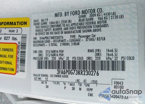 2019 Ford Fusion S from USA, damaged, VIN 3FA6P0G73KR230276